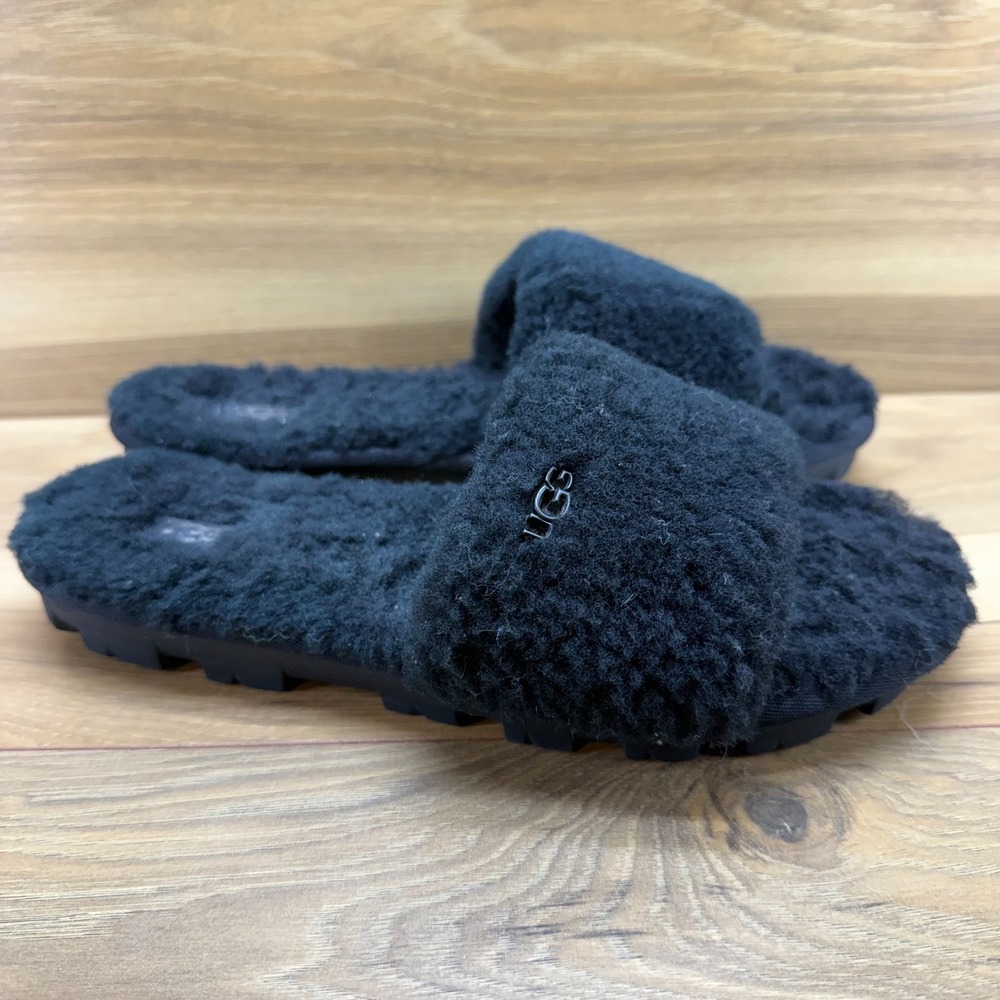 UGG Cozetta Curly Slide Black Slippers Womens 9 Faux Sherpa Fur Cozy Cottagecore